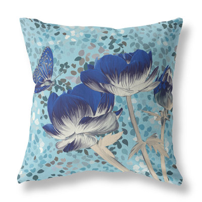 Coussin décoratif 20 po x 20 po bleu et blanc cassé