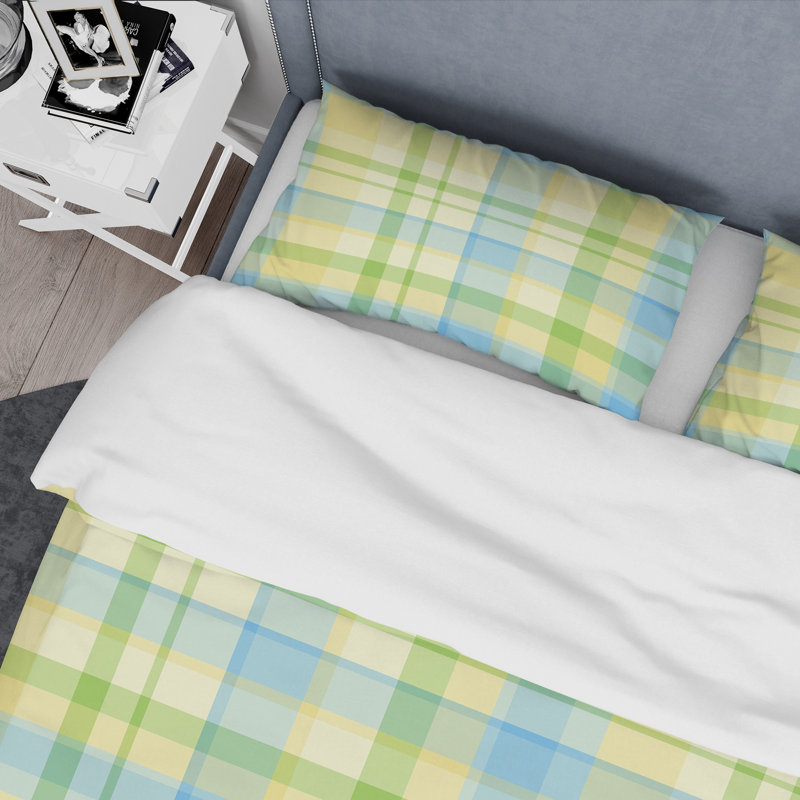Ensemble de housse de couette en microfibre bleu / jaune 2 pièces, Twin Duvet Cover + 2 Standard Shams
