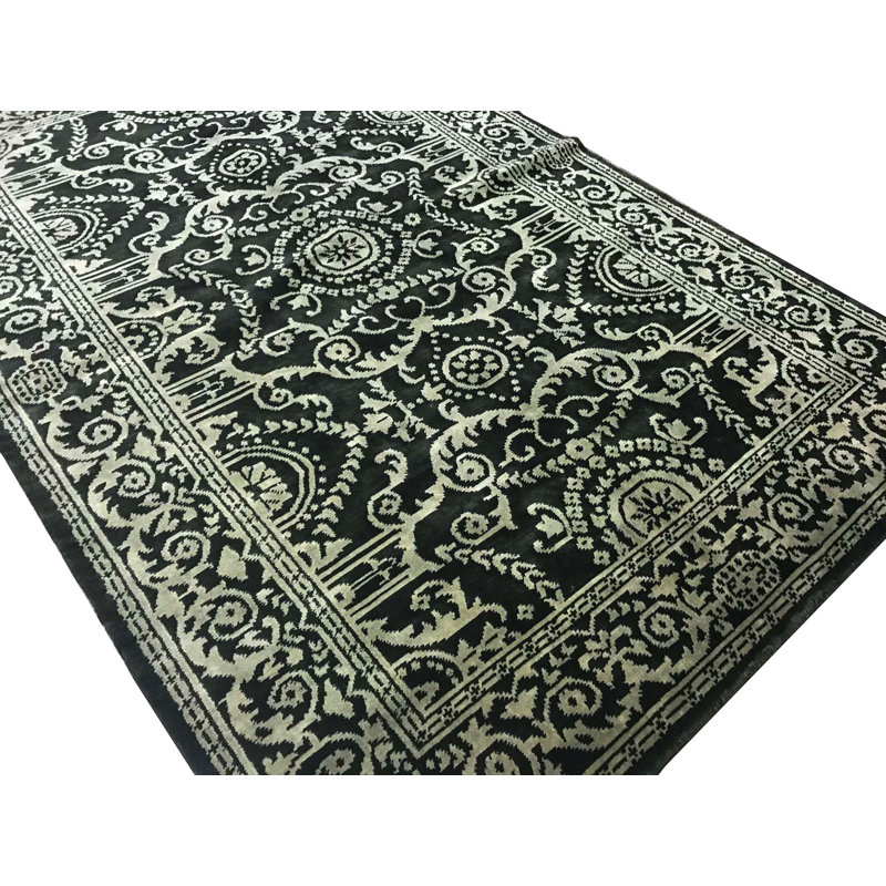 Hand-Knotted High-Quality Green and Green Area Rug