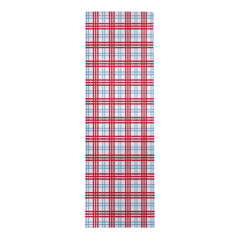 Tapis rouge / blanc à carreaux, Tapis de couloir 2 pi 6 po x 8 pi