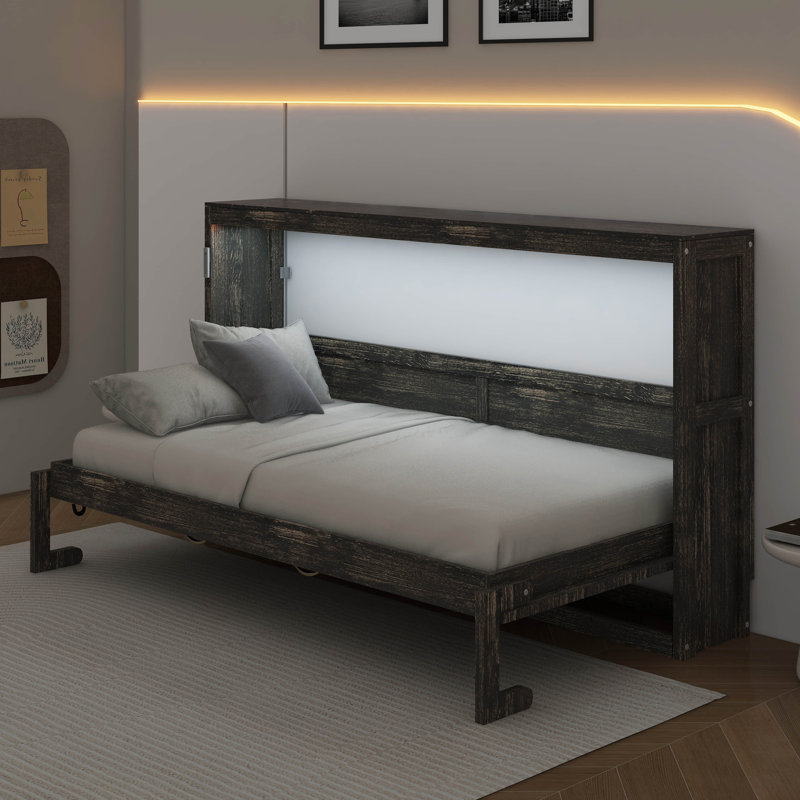 Lit escamotable simple avec lumière DEL, Brun