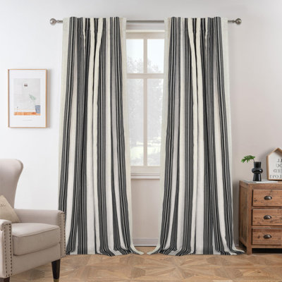 Chris Vertical Striped Linen Blend Lined Thermal Insulated Blackout Rod Pocket Back Tab Curtains