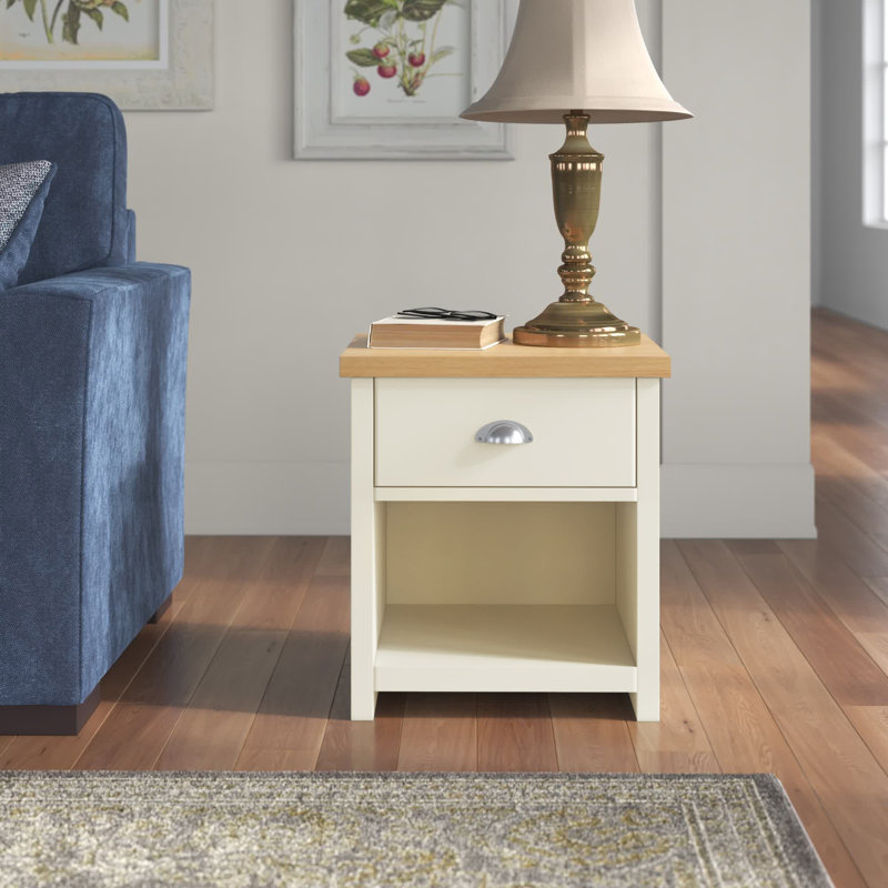 Kerry Sled End Table, Oak, Cream
