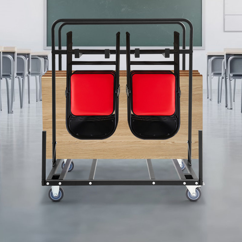 Chariot pliant pour table et chaises, chariot pliant pour table ronde, chariot de rangement pour chaise pliante robuste avec roues verrouillables