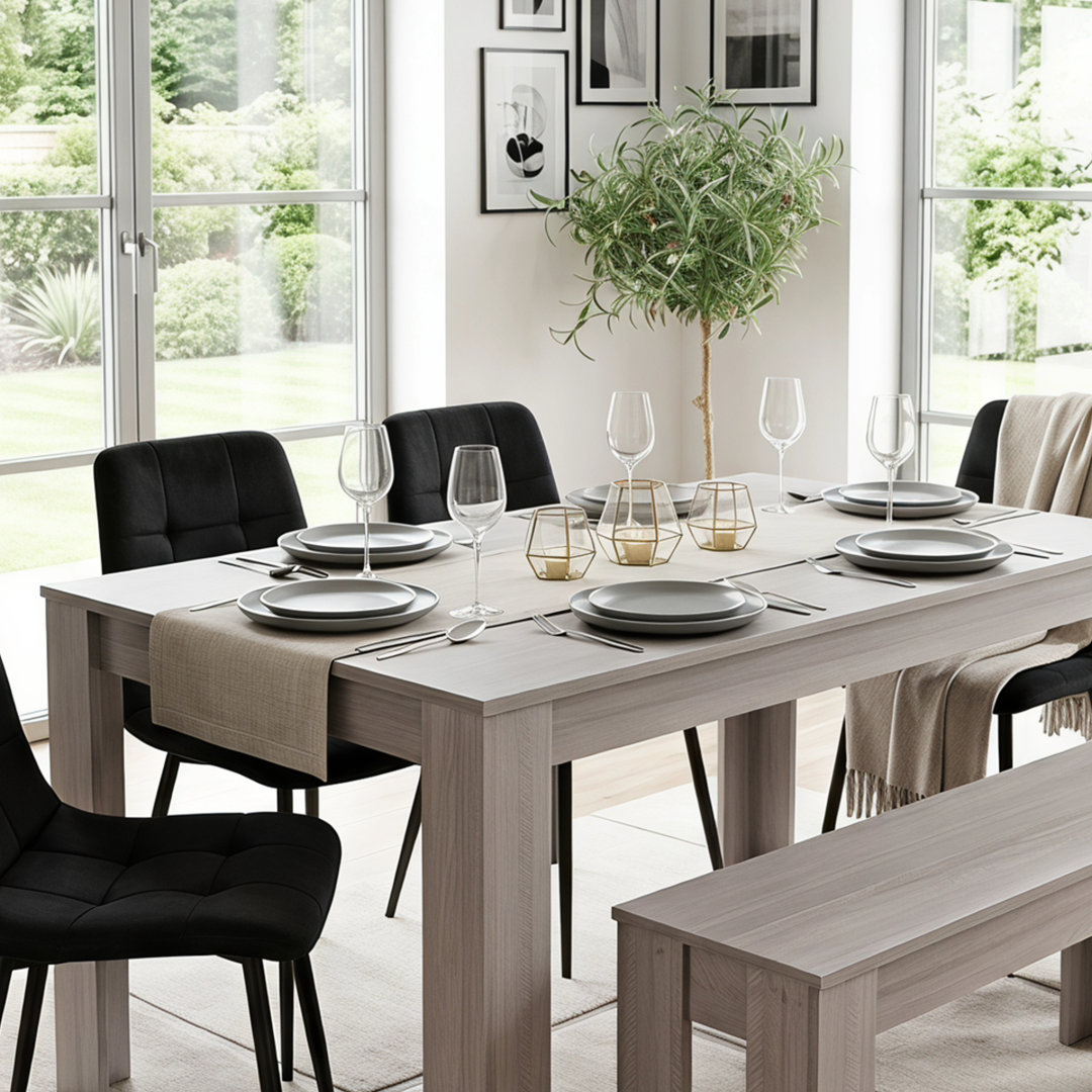 Portland 6 Seater Velvet Dining Bench Set - Grey Black - MDF, Velvet, Metal - Image 4