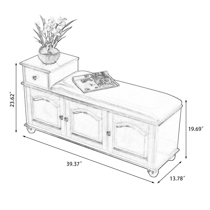 Banc de rangement rembourré pour chaussures, Brun; noyer