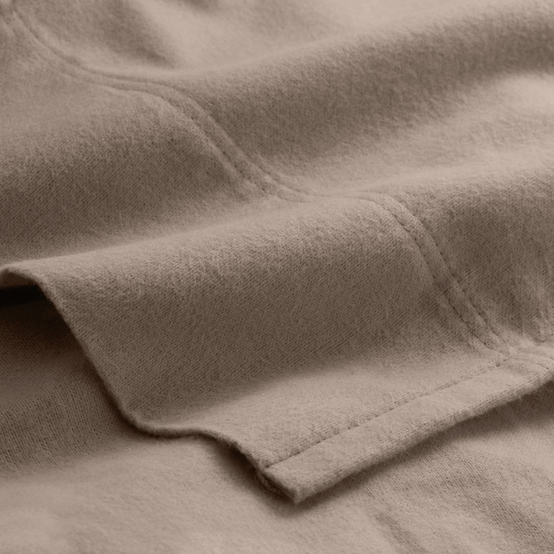 100% Cotton Flannel Sheet Set, Taupe, Split King Sheet Set with 2 Pillowcases