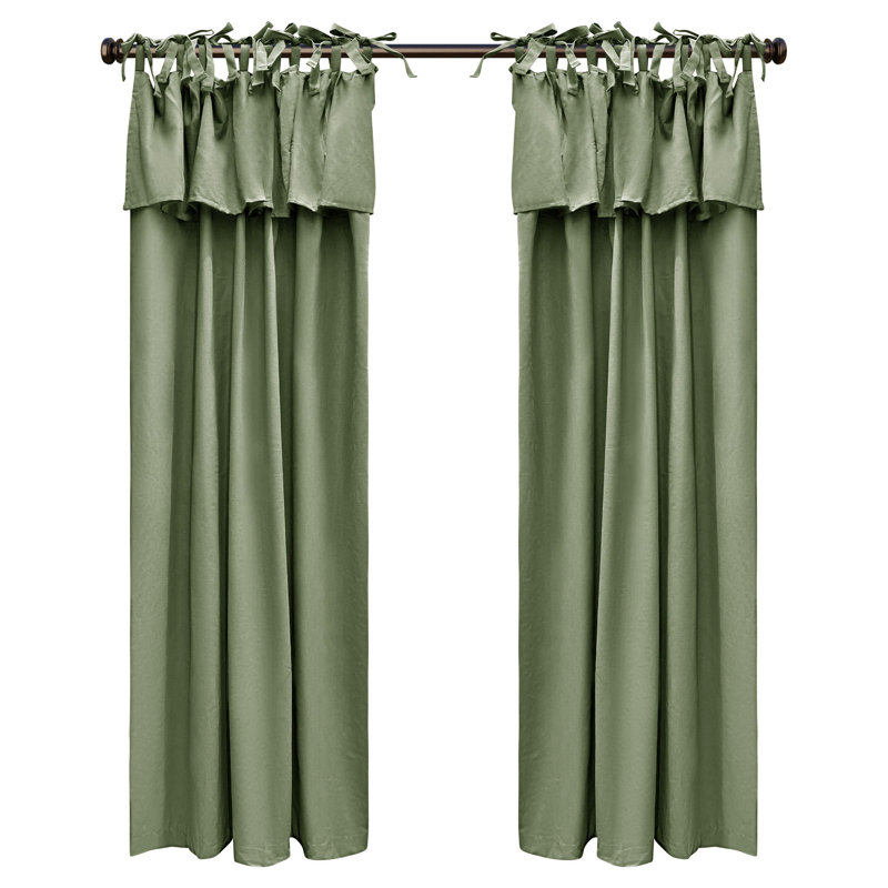 Recycled Cotton Blend Ruffle Tie-Top Curtain Pair, Olive, 52" W x 63" L
