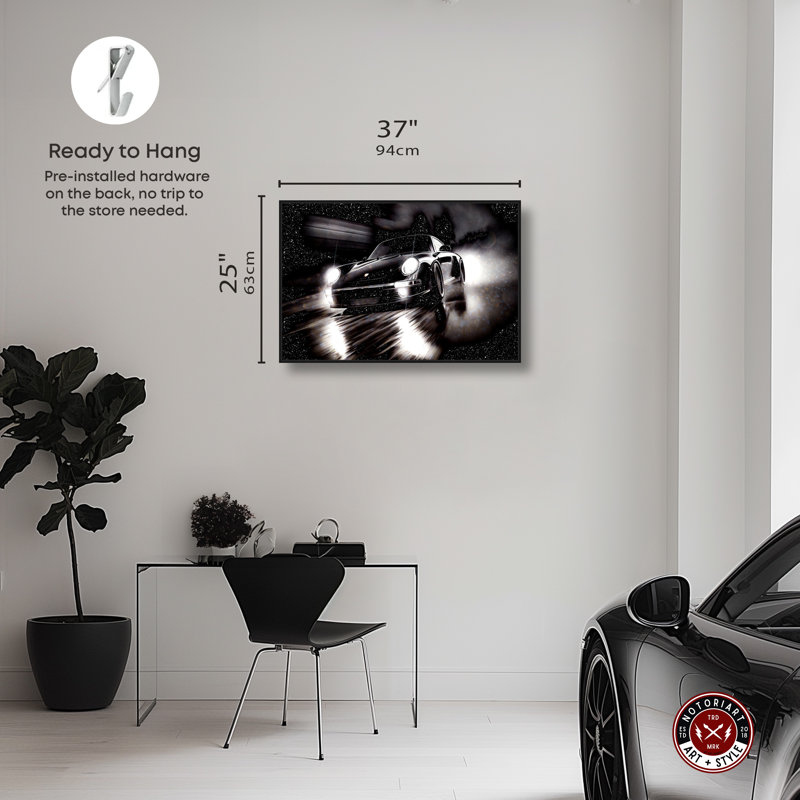 «Night Run Racing Car Print Man Cave» par Notoriart, Cadre noir, H 25 po x l 37 po