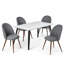 Ensemble de salle à manger 5 pièces en marbre blanc avec 4 chaises rembourrées en tissu gris et pieds en métal-133283187