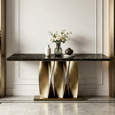 Simple Black & Gold Marble Console Table
