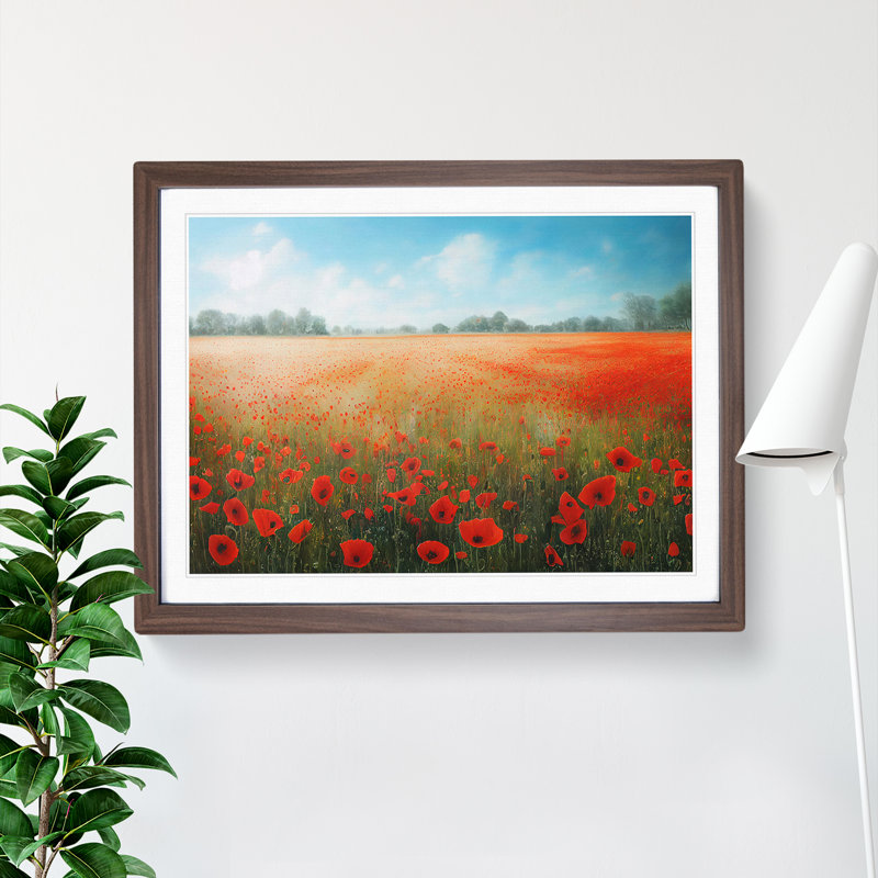 Mystical Poppies Flowers - Single Picture Frame Print, 46cm H x 64cm W, Walnut