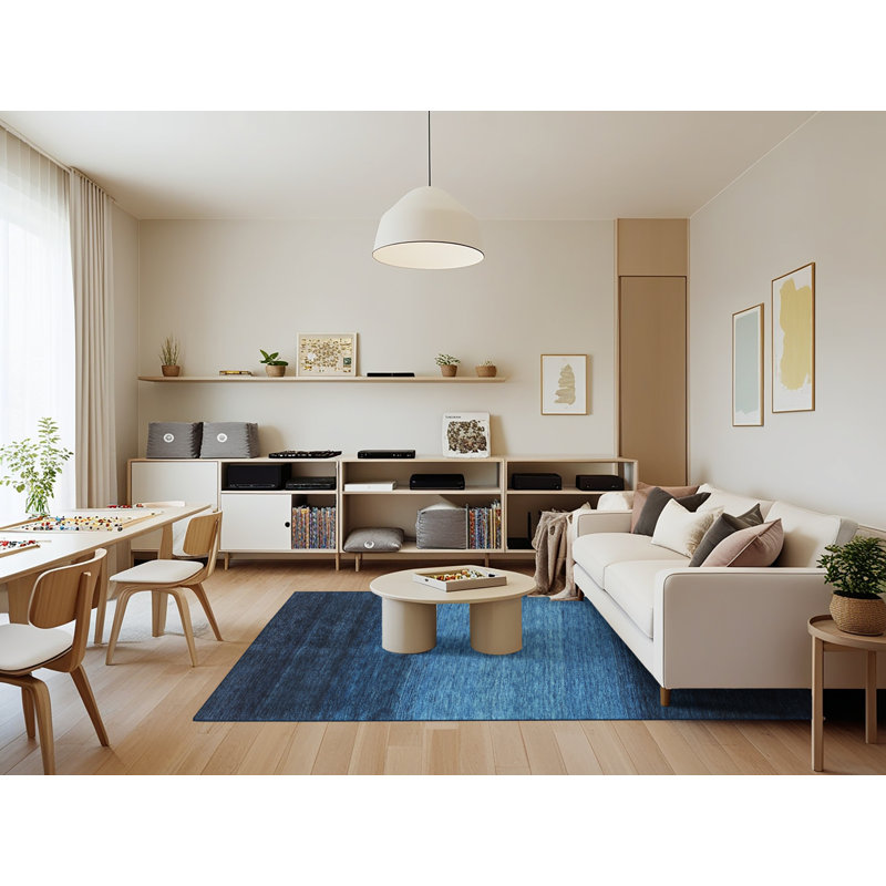 Tapis noir/bleu zone contemporaine Cahuilla, Rectangle 7 pi x 9 pi