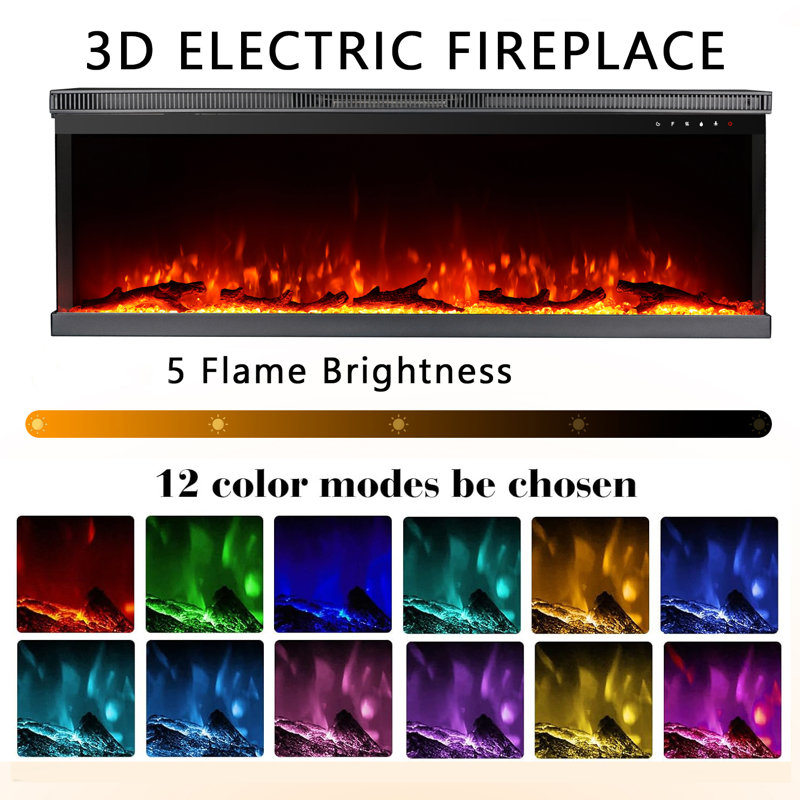 17 Stories, 60" 3-Side Panoramic Insert Fire, Log Crystal Bed