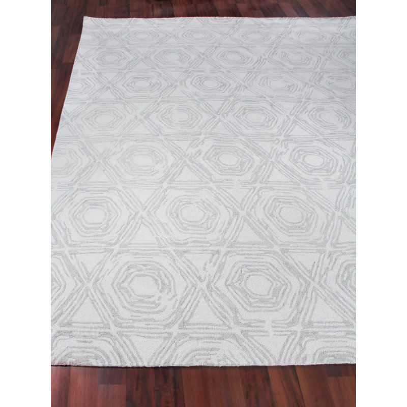 Caprice Wool Geometric Area Rug, Ivory/Silver, Rectangle 6' x 9'