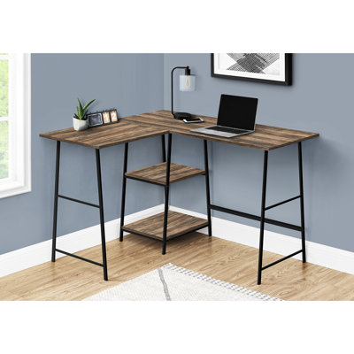 Metal L Shape Computer Desk, Brown Laminate, Black Legs, 48"l 45.85" Long Shape, Laminate Top, Base, Home Office