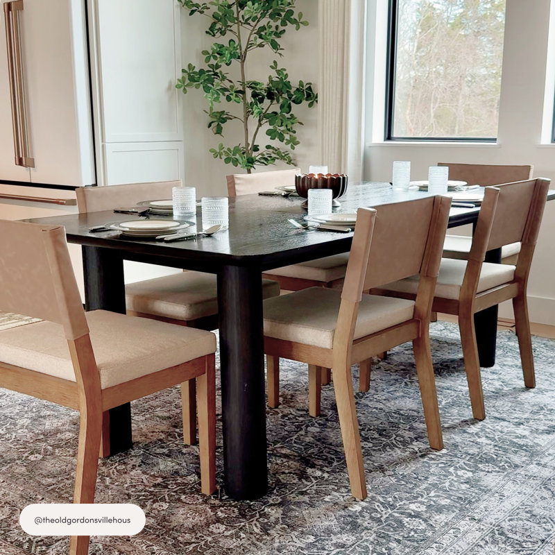 Light Brown Solid Wood Upholstered Dining Chair, 1, Beige/Ivory, Brown