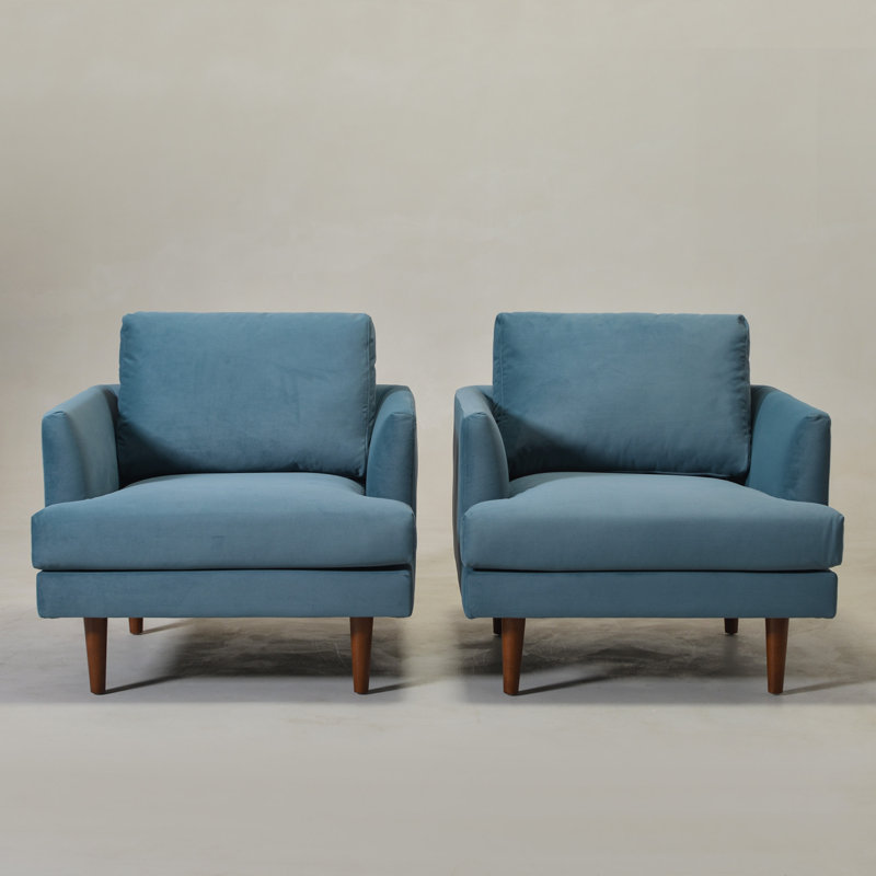 Ensemble de 2 fauteuils pivotants rembourrés Miller, Velours brun