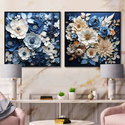 Ensemble de 2 collages de fleurs bleues et blanches saisonniers