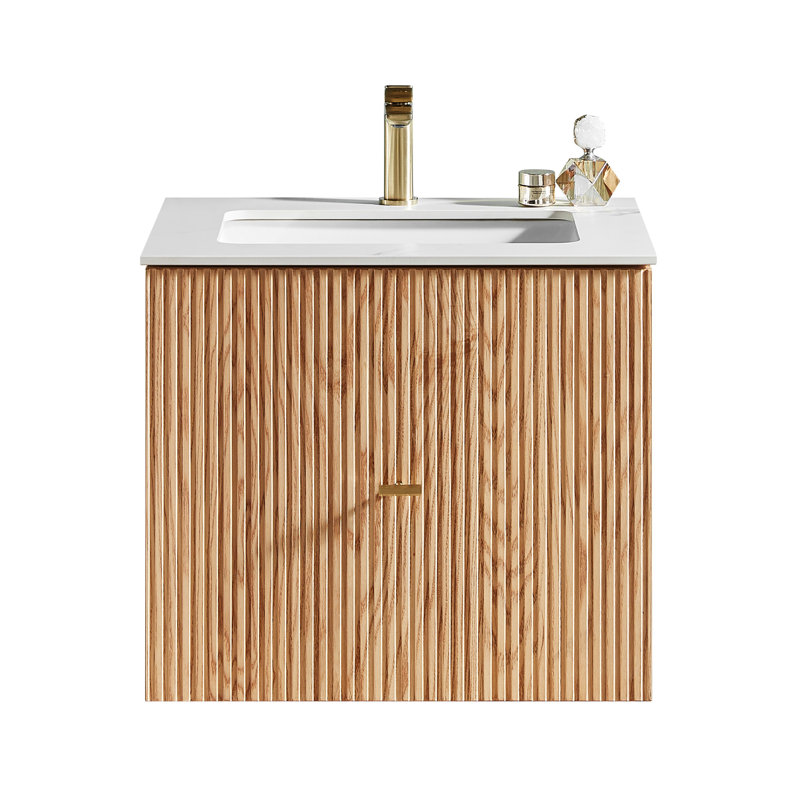 Ula 24" Natural Oak With White Countertop, White, Natural Oak