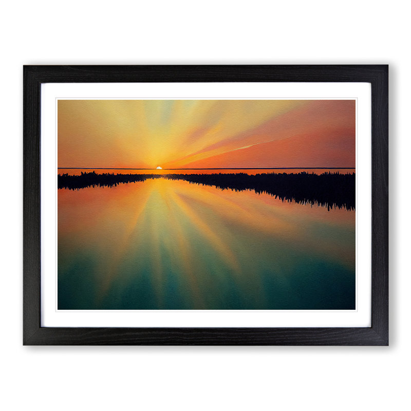 Watercolour Sunrise - Single Picture Frame Print, Black, 46cm H x 64cm W