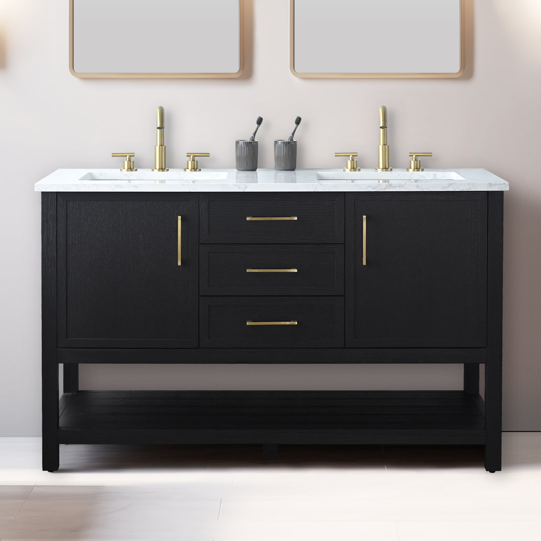 Stratford 54'' Double Bathroom Vanity with Engineered Stone Top Willa Arlo™ Interiors Base