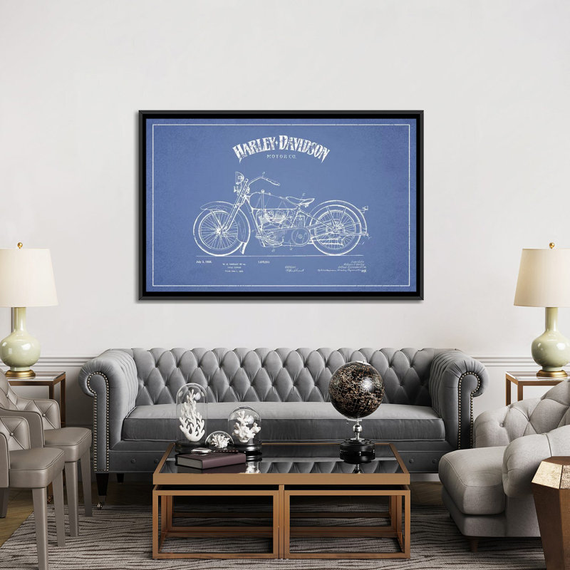 «Harley-Davidson Motorcycles II», impression sur toile, H 18 po x l 26 po x P 1,5 po, Toile avec cadre noir, Pas de tapis