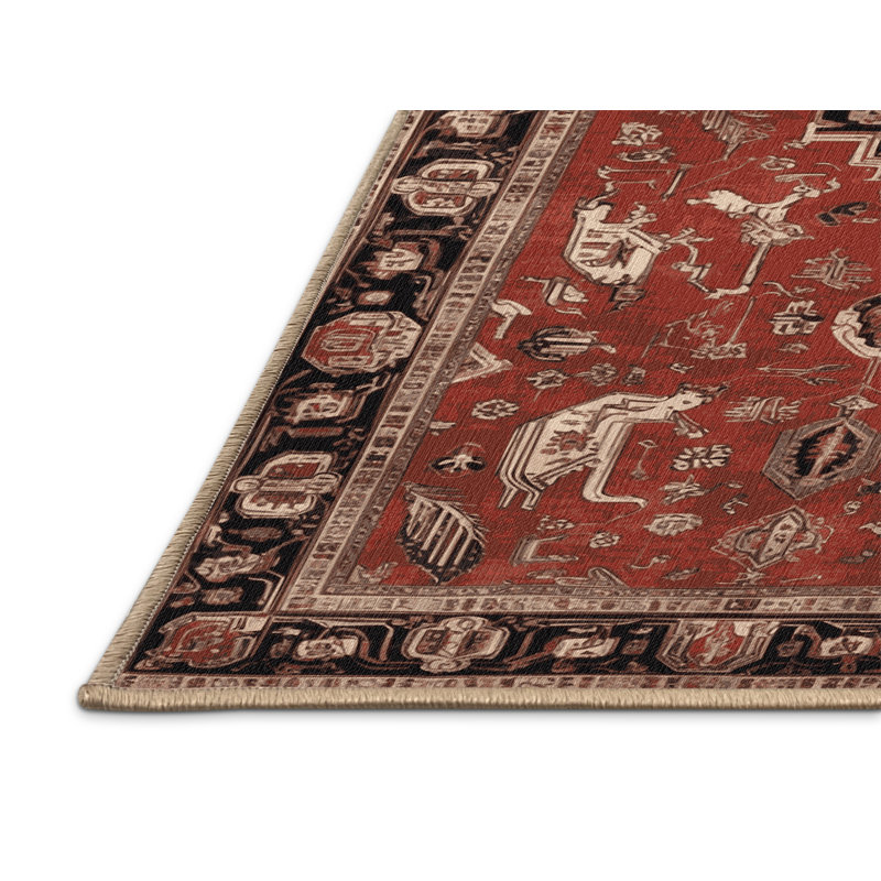 Machine Washable Persian Brown Area Rug, Round 6'