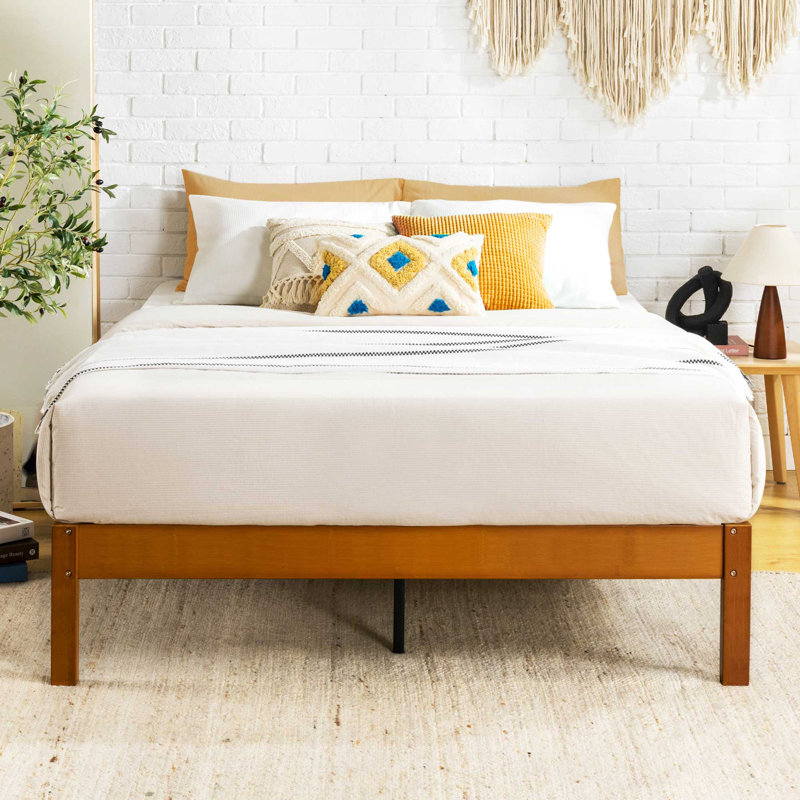Lit plateforme en bois de bambou 14 ", Double, Brun clair