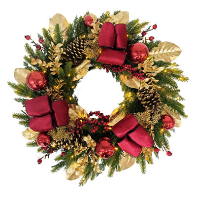 Pre-Lit Artificial Adorned Christmas Wreath