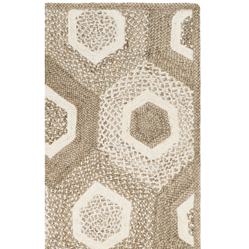 Aliysha Natural Fiber Hand Woven Jute And Cotton With Latex Geometric Rug, Rectangle 4' x 6'