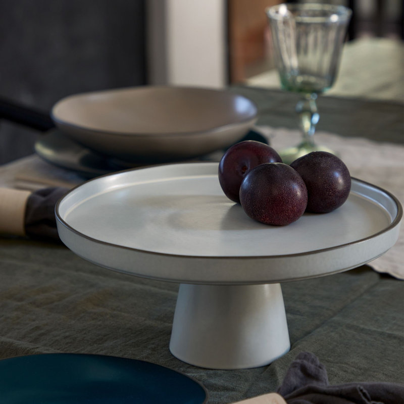 Stacked Organic Stoneware Cake Stand, Gray