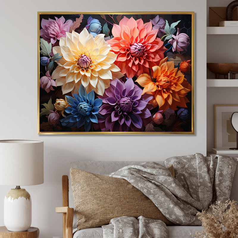 Dahlia Dreams II sur impression sur toile, H 30 po x l 40 po x P 1,5 po, Cadre flottant doré