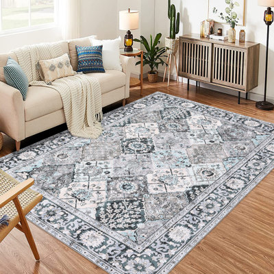 Vintage Floral Indoor Area Rug, Non-Slip, Stain Resistant & Machine Washable Printed Carpet for Living Room, Kitchen, Entryway, Bathroom, Bedroom & Office