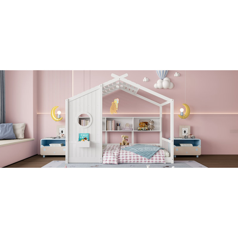 Lit en bois avec toit et rangement pour enfants Safe Montessori
