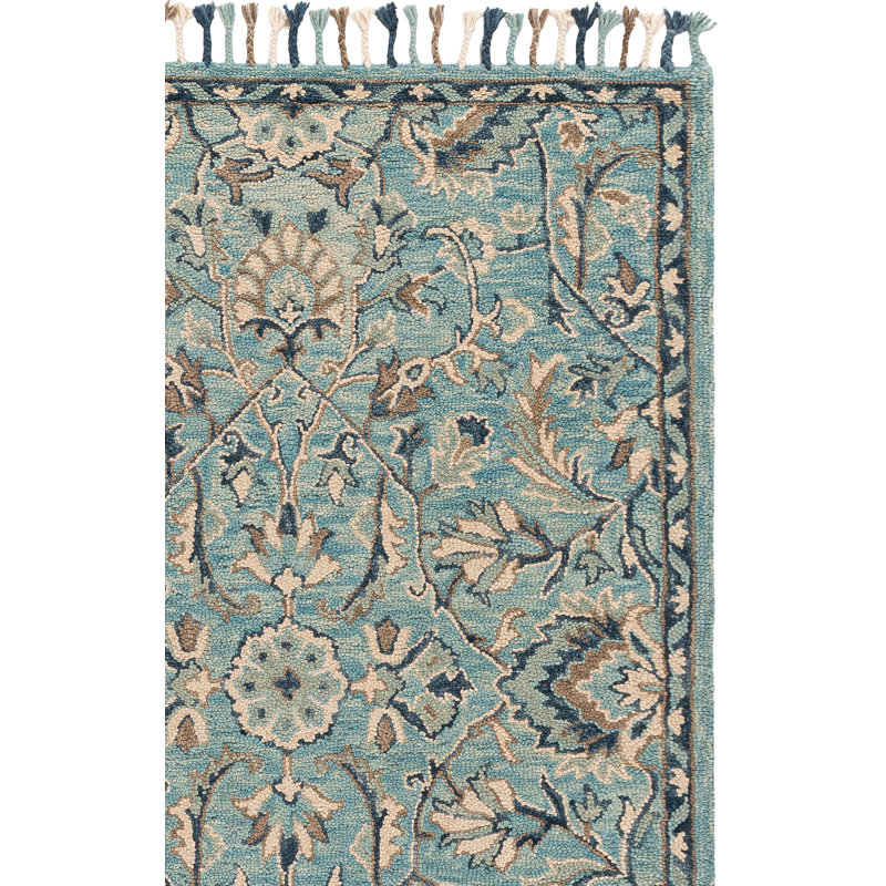Jahiem Oriental Handmade Tufted Wool Blue/Ivory Area Rug, Rectangle 8' x 10'