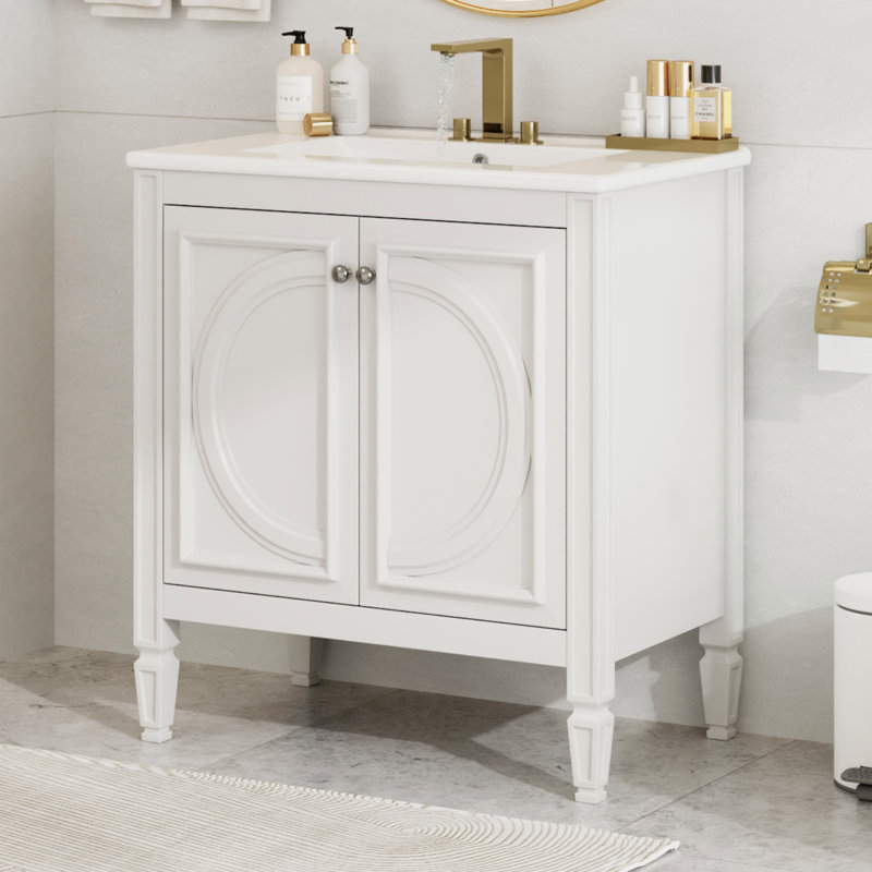 Meuble-lavabo de 30 po avec lavabo, deux portes avec tablette, charnières de porte à fermeture en douceur, style rétro