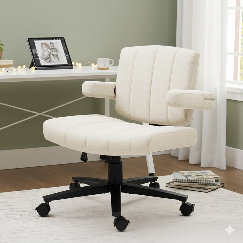Vigosit Home Office Chair, Fabric Criss Cross Swivel Desk Chair With Wheel, Adjustable Height Computer Chair For Study Work Gaming (White)