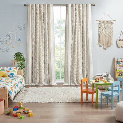 Panneau de rideau en coton avec rayure en chenille et doublure ivoire 50 x 95 po