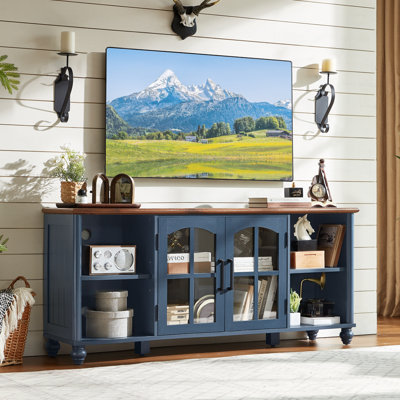 Farmhouse TV Stand For 60 Inch TV, Wood Entertainment Center With Adjustable Shelves & Glass Door Storage Cabinet,Television Stands For 65" TVS,TV Console Table For Living Room,Bedroom