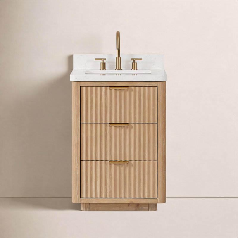 Ensemble de meuble-lavabo simple 24 po Adela, Blanc / Blanc, Doré, Brun
