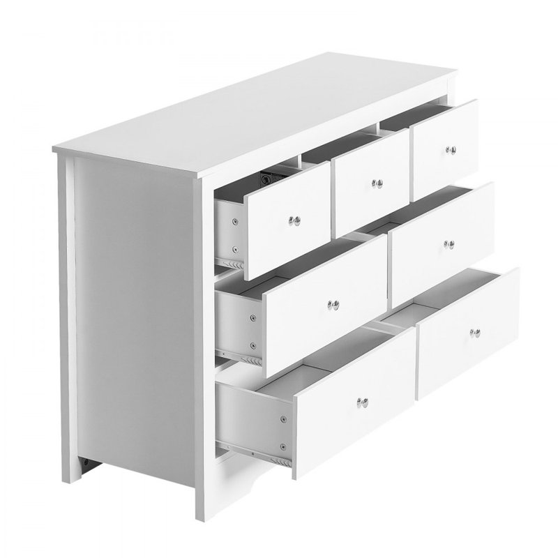 7 Drawer Dresser, Wooden Chest of Drawers with Sliding with Anti-tip Device, Modern Minimalist Dresser Chest, Closet Storage Organizer for Living Room, Hallway, Bedroom, Entryway, White