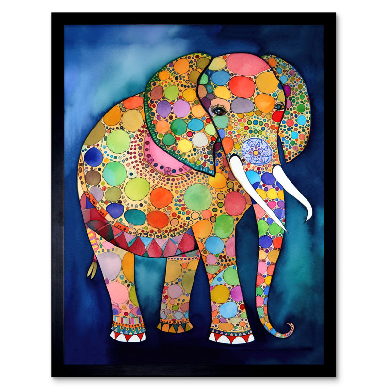 Elephant With Patterns Folk Art Watercolour Painting Art Print Framed Poster Wall Decor 12x16 inch
