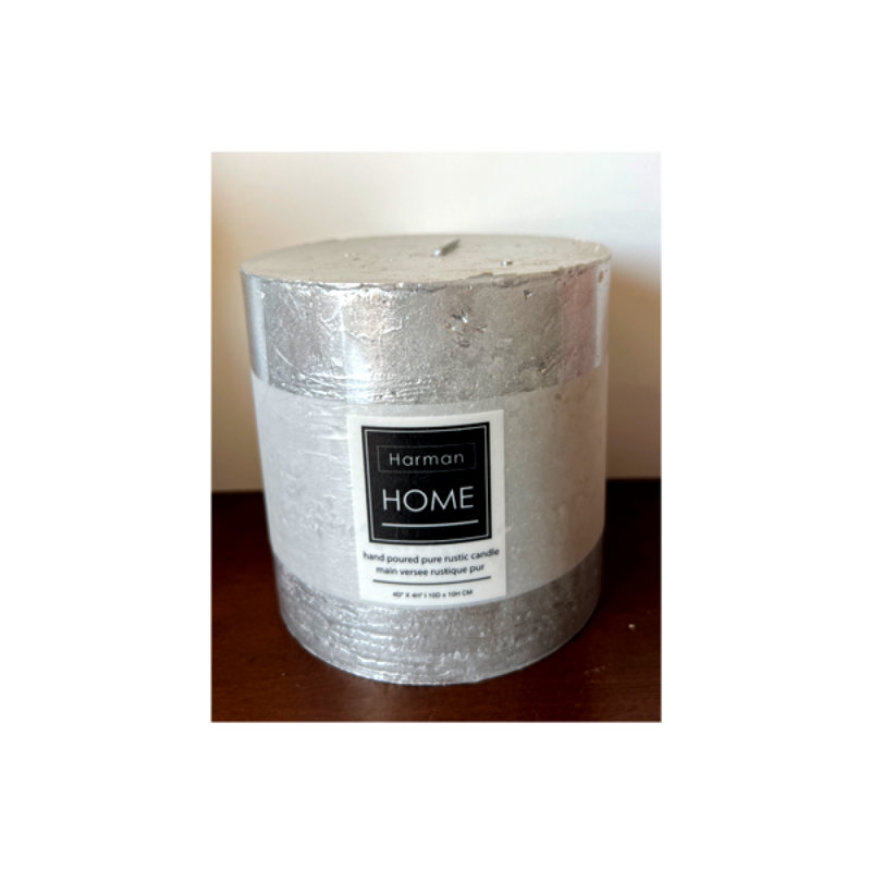 Bougie pilier rustique coulée à la main, Pilier 4 po x 4 po, Argent