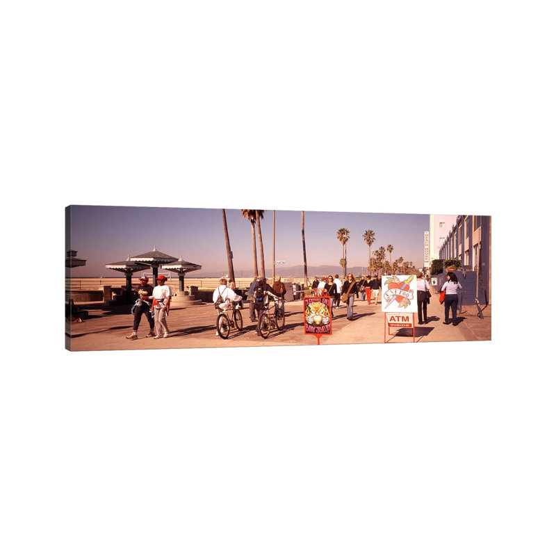 People Walking On The Sidewalk, Venice, Los Angeles, California, USA by Panoramic Images - Wrapped Canvas Panoramic Print