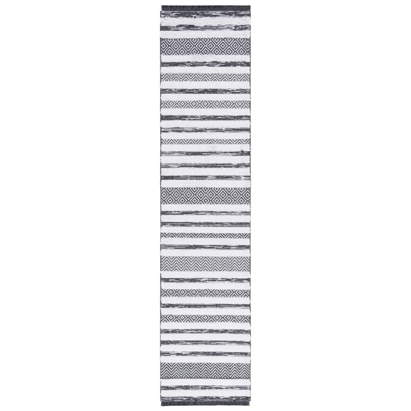 Tapis noir / ivoire Augustine 729, Tapis de couloir 2 pi x 9 pi