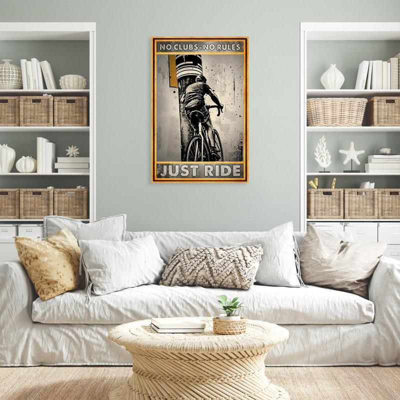 Cycling Just Ride - 1 Piece Rectangle Graphic Art Print On Wrapped Canvas, L 11 po x H 14 po