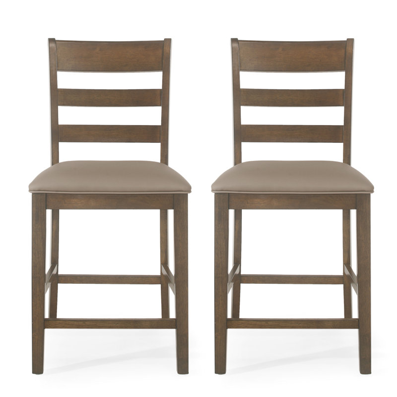 De 2 tabourets rembourrés - Pu brun, structure stable en bois d'hévéa avec dossier, 40,58 po H, 21,98 l, 20,23 po, dossier de dossier, haut, profond, l