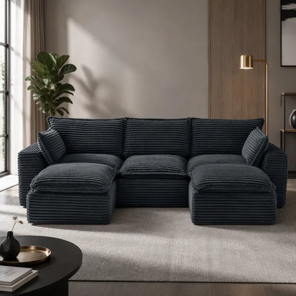 Canapé modulaire de 109,4 po, configurations en forme de U / en L / de canapé-lit / droit, velours côtelé adapté aux animaux de compagnie, aucun assemblage requis, modules légers