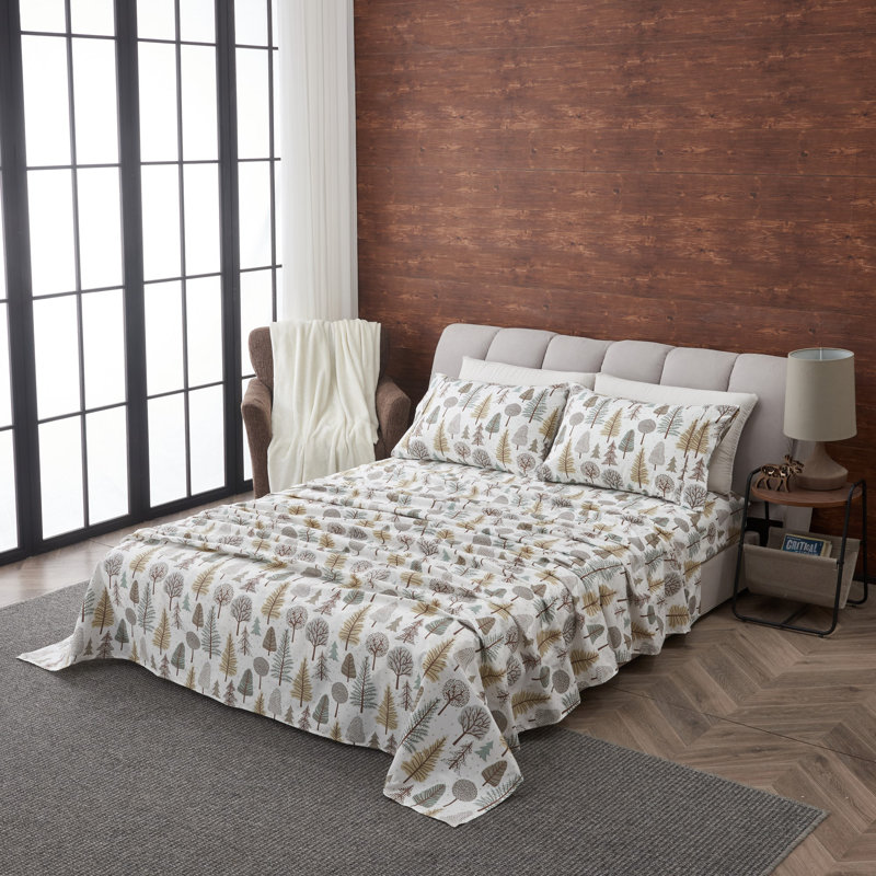 King Size Lodge Forest Trail Printed Microfiber Sheet Set